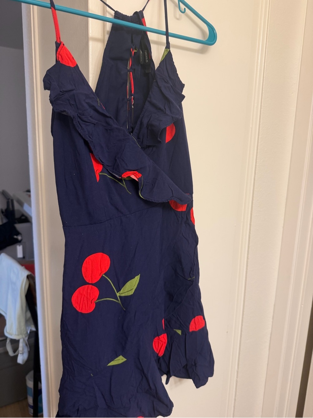 Forever 21 Navy Cherry Print Ruffle Dress